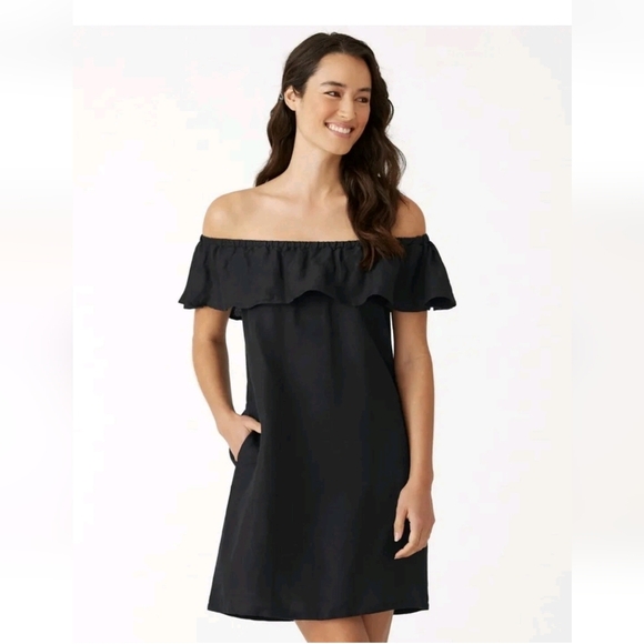 Tommy Bahama Black St . Lucia Off The Shoulder Dress Linen Blend Sz XL - Picture 1 of 7